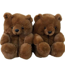 Load image into Gallery viewer, "Plush Teddy Bear" Slippers Shoes (Dark Brown)(One Size fit All)
