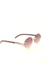 Load image into Gallery viewer, "Dondada'" (black faded lens with Dark brown wood templates arms)sunglasses/glasses
