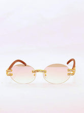 Load image into Gallery viewer, "Da Don" (Clear lens,Gold with Brown wood) Sunglasses/glasses
