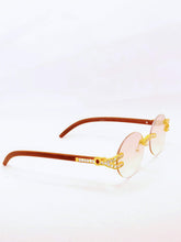 Load image into Gallery viewer, "Da Don" (Clear lens,Gold with Brown wood) Sunglasses/glasses
