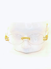 Load image into Gallery viewer, "DA Don" (Clear lens, Gold with marble templates arms)sunglasses/ glasses
