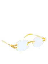 Load image into Gallery viewer, "DA Don" (Clear lens, Gold with marble templates arms)sunglasses/ glasses
