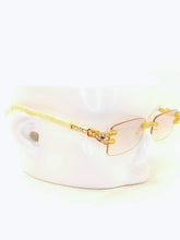 Load image into Gallery viewer, "Cheddar$" (gold clear/smoke lens with marble templates arms) sunglasses/glasses
