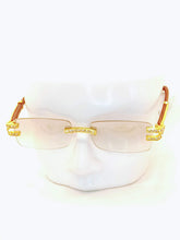 Load image into Gallery viewer, "Cheddar $"(clear smoke lens, Gold with Brown templates wood) sunglasses/glasses
