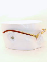 Load image into Gallery viewer, "Cheddar $"(clear smoke lens, Gold with Brown templates wood) sunglasses/glasses
