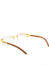 Load image into Gallery viewer, "Cheddar $"(clear smoke lens, Gold with Brown templates wood) sunglasses/glasses
