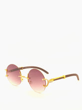 Load image into Gallery viewer, "Gwop" (large black faded tented lens, gold with black wood arm templates) sunglasses/glasses
