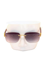 Load image into Gallery viewer, "Superb"(large black faded tented lens, gold with brown wood arm templates) sunglasses/glasses
