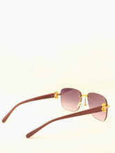 Load image into Gallery viewer, "Superb"(large black faded tented lens, gold with brown wood arm templates) sunglasses/glasses
