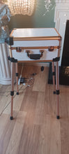 Load image into Gallery viewer, &quot;Vanity Cases&quot; White &amp; Rose Gold with Legs and Bluetooth Speakers
