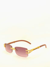 Load image into Gallery viewer, "Suave'" mulberry black tented lens, gold with brown wood arms
