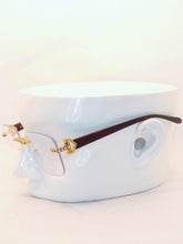 Load image into Gallery viewer, "Alexander" large Clear lens, Gold with Brown wood arms
