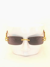 Load image into Gallery viewer, "Suave'" Black lens, gold with brown wood arms
