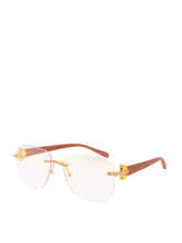 Load image into Gallery viewer, "Alexander" large Clear lens, Gold with Brown wood arms
