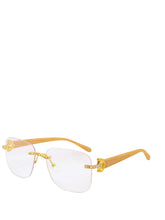 Load image into Gallery viewer, "Alexander" Clear lens, gold with sand brown wood arms
