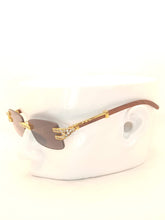 Load image into Gallery viewer, "Suave'" Black lens, gold with brown wood arms
