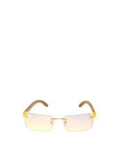 Load image into Gallery viewer, "Carter" Light Blue tented lens, gold with brown wood arms
