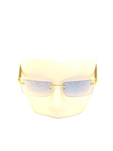 Load image into Gallery viewer, "Carter" Light Blue tented lens, gold with brown wood arms

