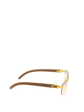 Load image into Gallery viewer, "Carter" Light Blue tented lens, gold with brown wood arms

