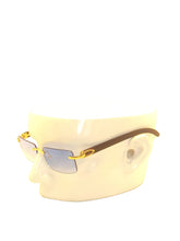 Load image into Gallery viewer, "Carter" Light Blue tented lens, gold with brown wood arms
