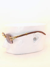 Load image into Gallery viewer, "Suave'" mulberry black tented lens, gold with brown wood arms
