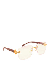 Load image into Gallery viewer, "Alexander" large Clear lens, Gold with Brown wood arms
