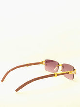 Load image into Gallery viewer, "Suave'" mulberry black tented lens, gold with brown wood arms
