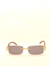 Load image into Gallery viewer, "Suave'" Black lens, gold with brown wood arms
