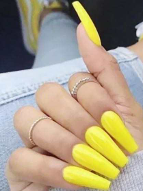 European Style Press on Nails "Canary Yellow" Long"