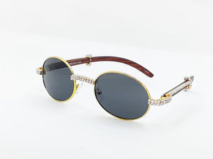 "Layin Low" (Faded Black Mulberry lens /Gold /Brown Wood) (Men & women)