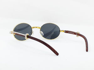 "Layin Low" (Faded Black Mulberry lens /Gold /Brown Wood) (Men & women)