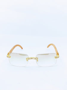 "Buffed UP" Large (Clear tent lens/Gold and Light Brown wood) (for Men &women)