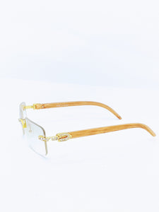 "Buffed UP" Large (Clear tent lens/Gold and Light Brown wood) (for Men &women)