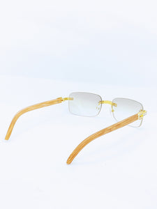"Buffed UP" Large (Clear tent lens/Gold and Light Brown wood) (for Men &women)