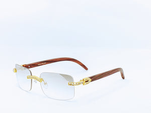 "Buffed Up" Large (Clear tent lens/Gold/ Brown wood)(for Men &women)