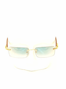 "Saucey" Light Green lens Gold/Brown wood