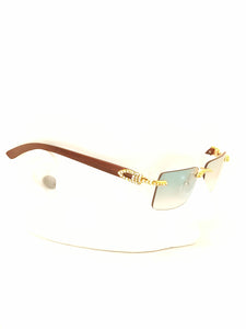 "Saucey" Light Green lens Gold/Brown wood