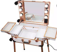 Load image into Gallery viewer, &quot;Vanity Cases&quot; White &amp; Rose Gold with Legs and Bluetooth Speakers
