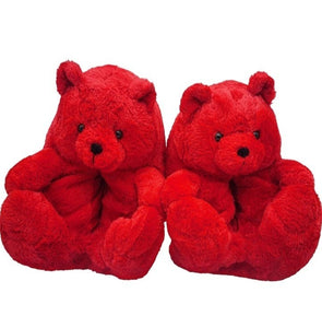 "Plush Teddy Bear" Slippers Shoes (Red)(One Size fit All)