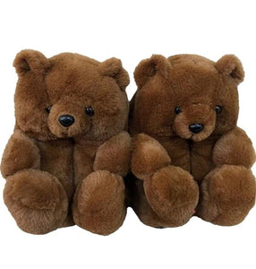"Plush Teddy Bear" Slippers Shoes (Dark Brown)(One Size fit All)