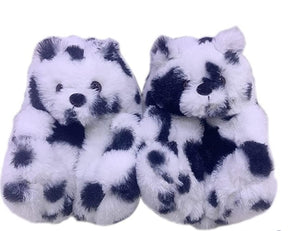 "Plush Teddy Bear" Slippers Shoes (Black & White)(One Size fit All)