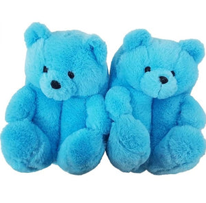"Plush Teddy Bear" Slippers Shoes (Blue)(One Size fit All)